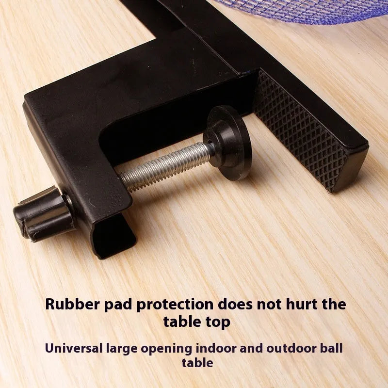Thickened table tennis post set with universal large clip for indoor open grid table frames.