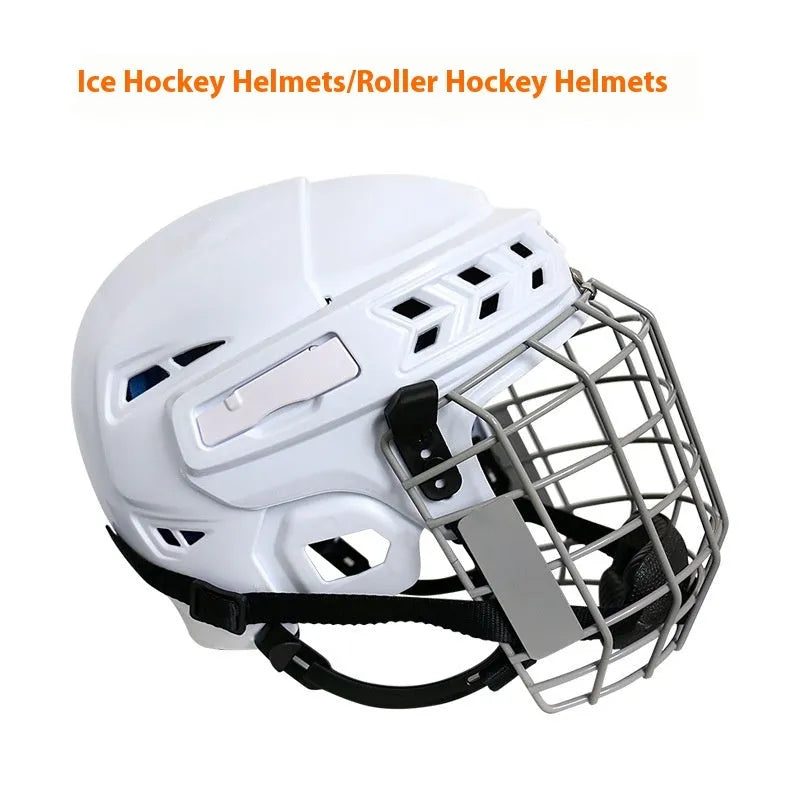 Ice hockey helmet with carbon steel face mask in impact-resistant PP shell with EVA lining