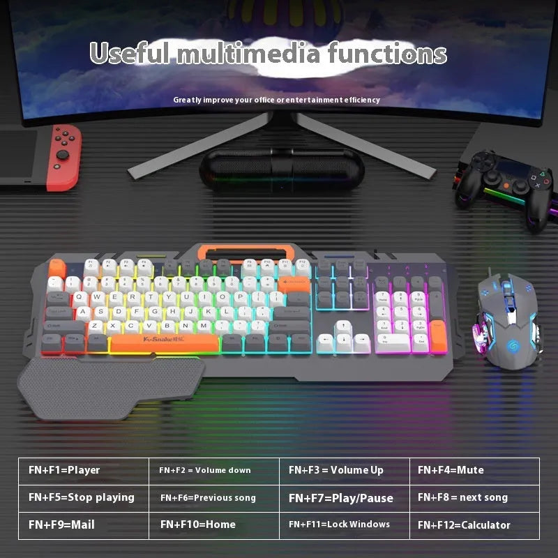 Blue wired gaming keyboard and mouse set with backlit keys and 1.5 metre USB cable for notebook computers