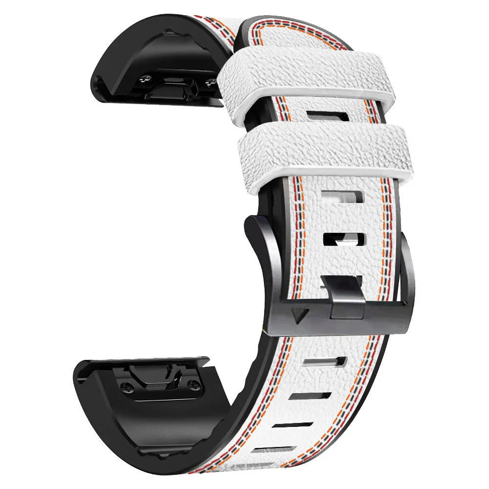 Silicone leather quick release watchband for Garmin Fenix smartwatches in multiple colour options