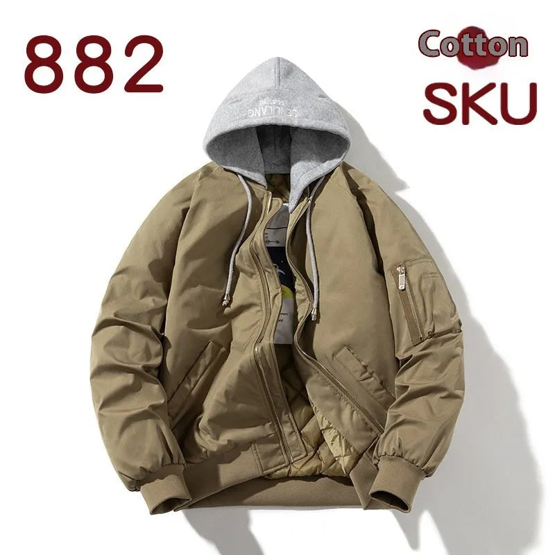 Loose-fitting solid colour pilot jacket for plus-size individuals with embedded line pockets.