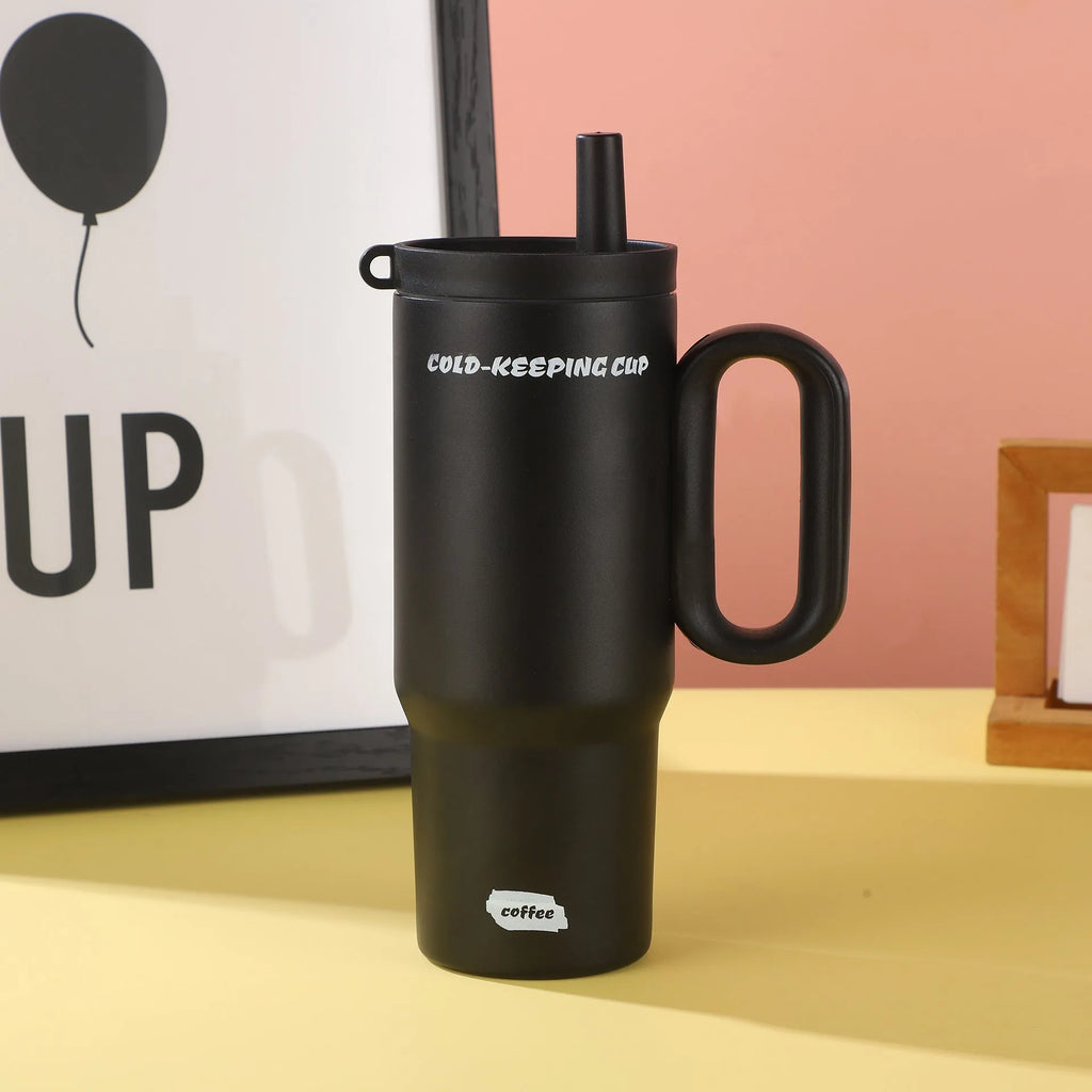 Large portable straw cup with carrying handle in multiple colour options