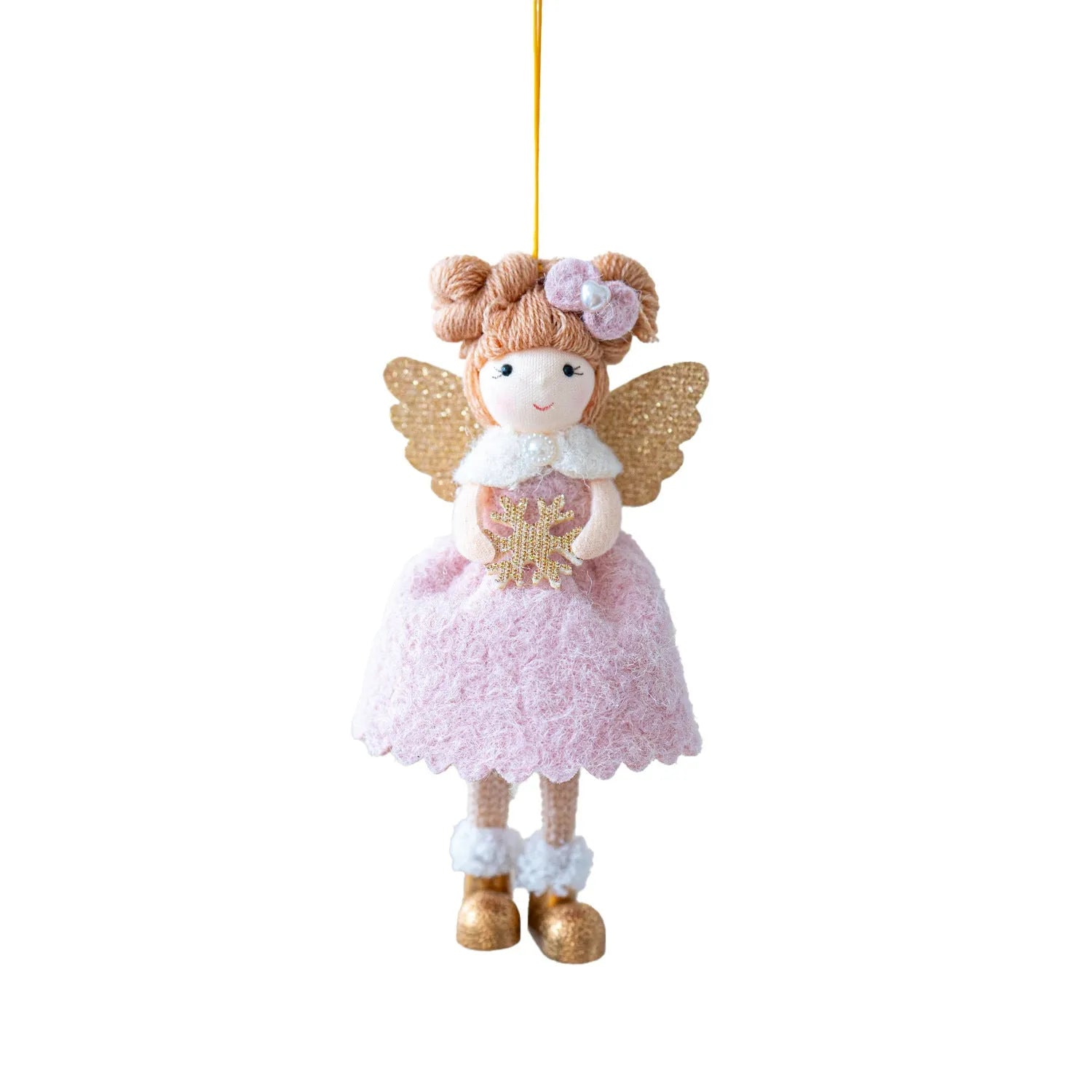 Christmas angel wings plush pendant ornament in pink or white colour on tree branch