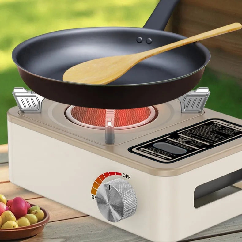 White portable infrared gas stove with windproof design for outdoor cooking for 2-5 people