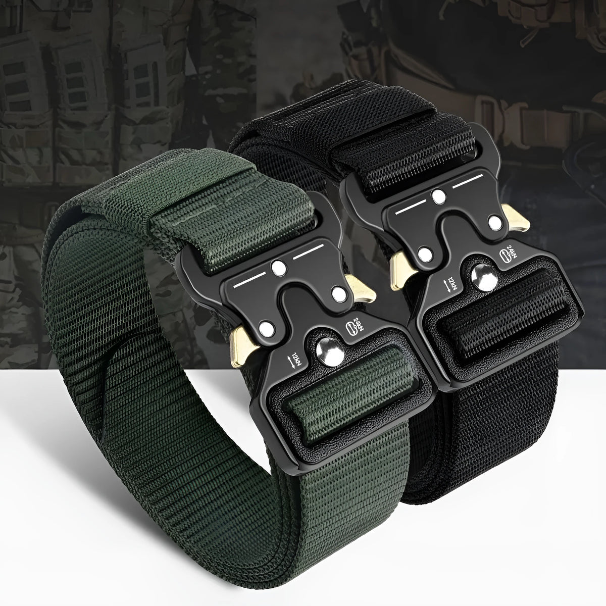 Men's thick canvas tactical belt with alloy quick-release buckle in multiple colour options