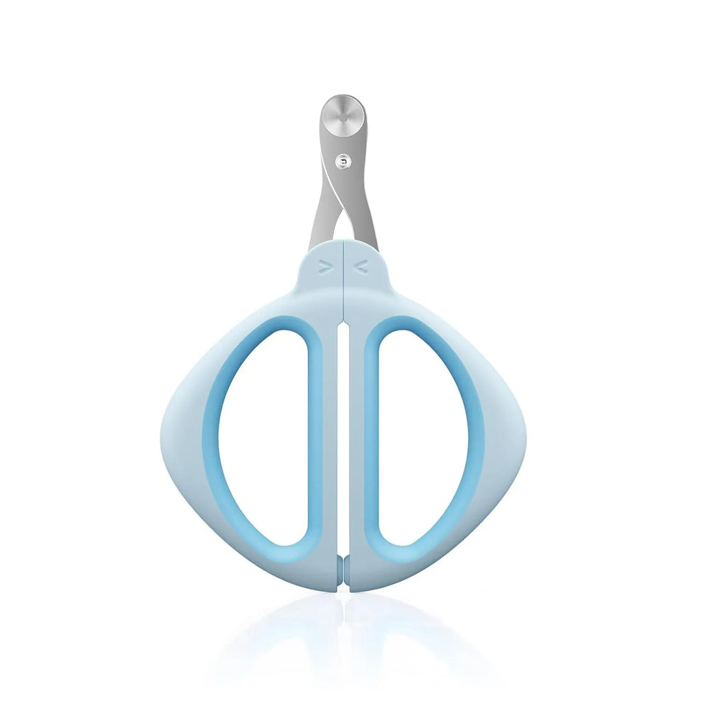 Blue pet nail clippers with safety positioning hole and stainless steel blade for cat grooming