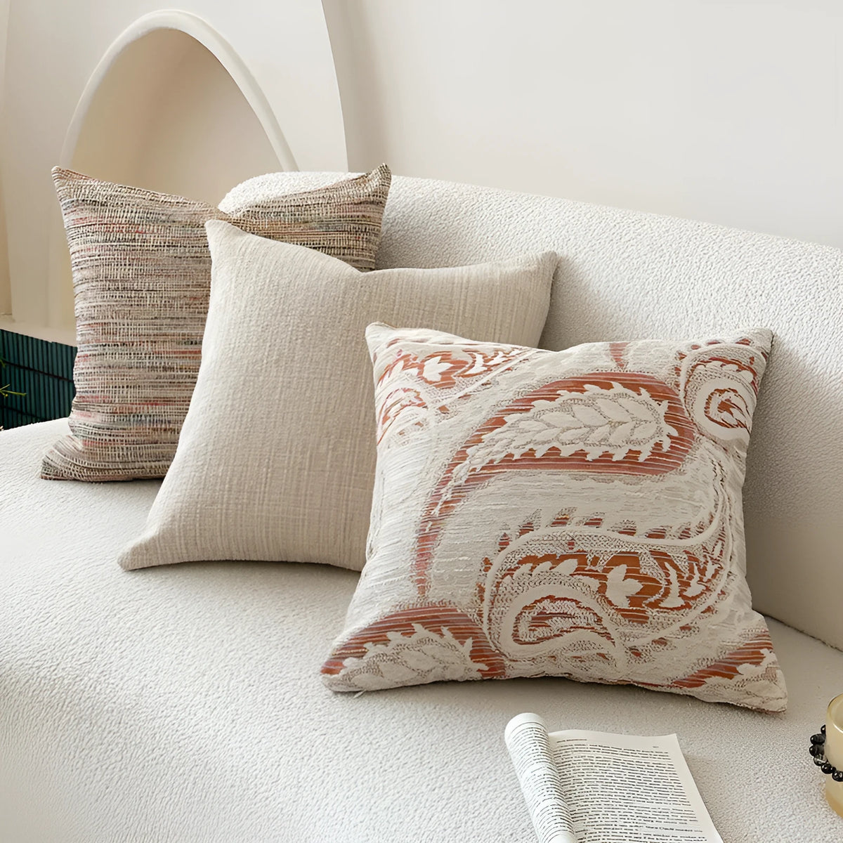 American-style jacquard paisley pillow cover in amber colour, 45x45cm, for sofa backrest
