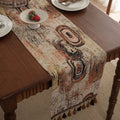 Nordic striped jacquard table runner with tassel trim in dark blue colour.