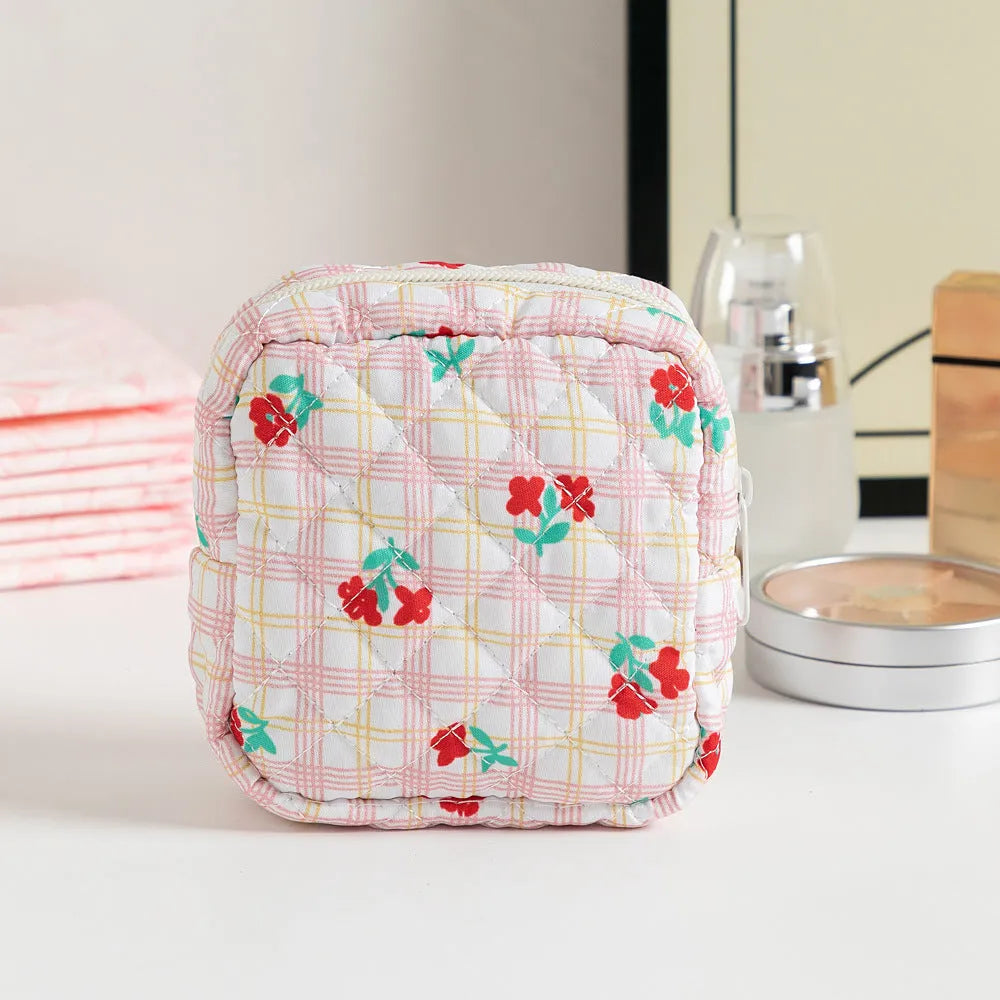 Floral polyester coin purse with zip closure in various pattern options