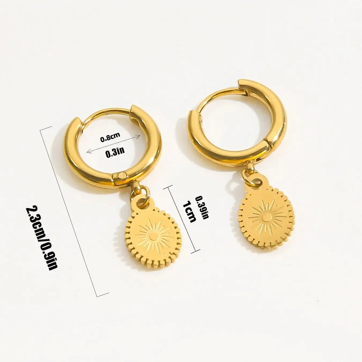 Geometric stainless steel earrings with ellipse design and non-fading ear buttons