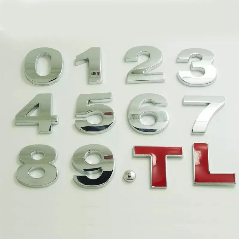 3D metal car bumper sticker with raised English letter on vehicle surface