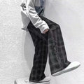 Japanese retro casual loose straight-leg plaid trousers in black or green colour