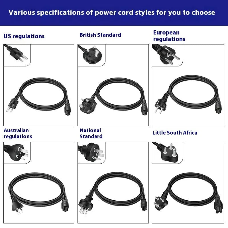 Black oval 65W USB-C laptop power adapter with UK plug, measuring 106mm long.