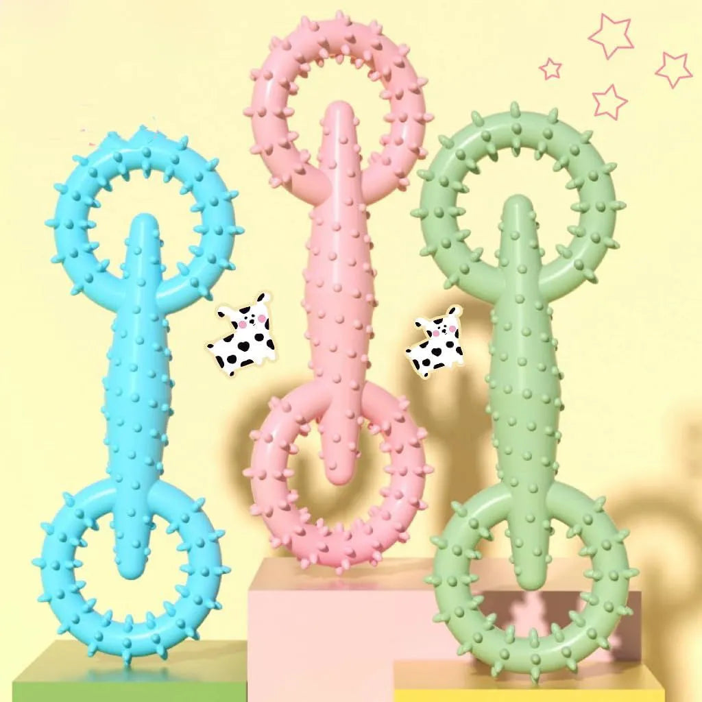 Blue TPR dog chew toy ring for puppy teething, 16cm diameter