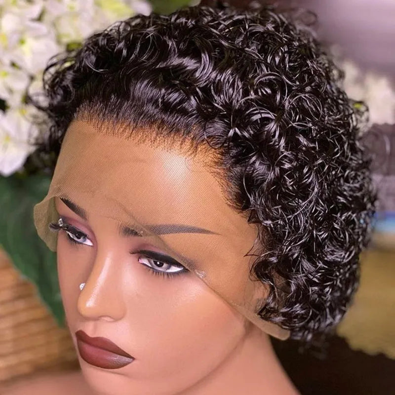 Black human hair lace cover wig with natural style in 13x1 colour on display