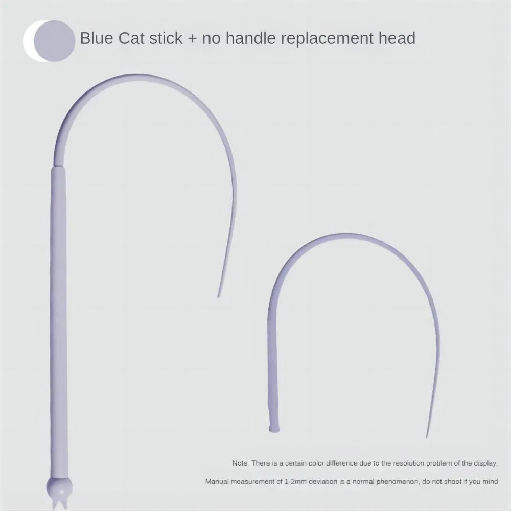 Blue silicone mouse tail cat toy with cat head design measuring 80cm in length