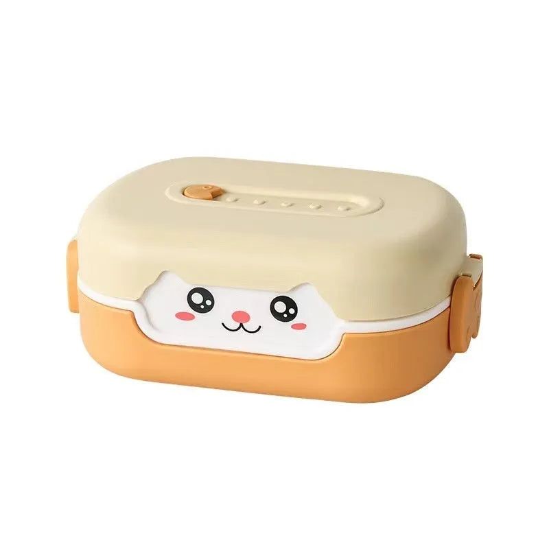 Solid colour square plastic lunch box with divided compartments in microwave safe design