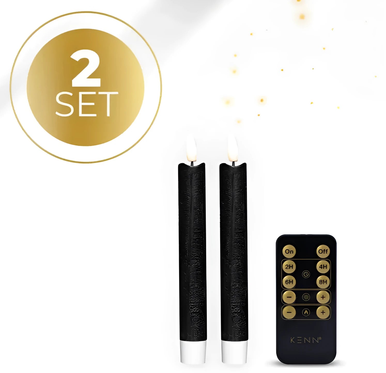 Black S2 3D Flame LED Taper Candle showing tapered shape and realistic flickering effect