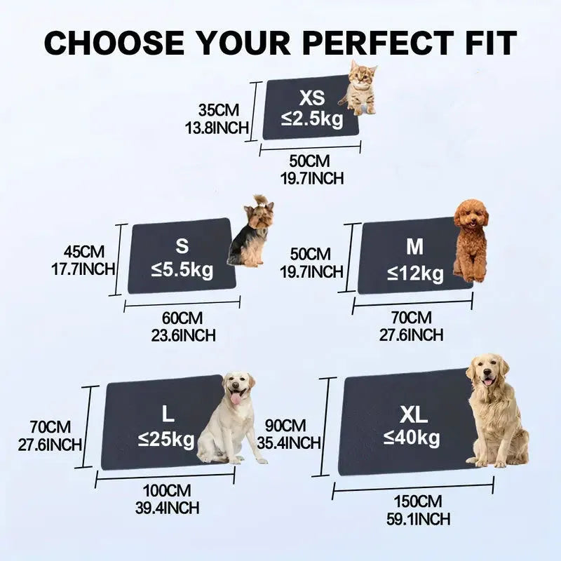 Two neutral coloured washable dog pee pads showing grey and tan options in different sizes