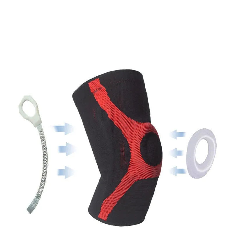 Silicone sports kneecap with knitted non-slip texture in red or grey for running and climbing protection