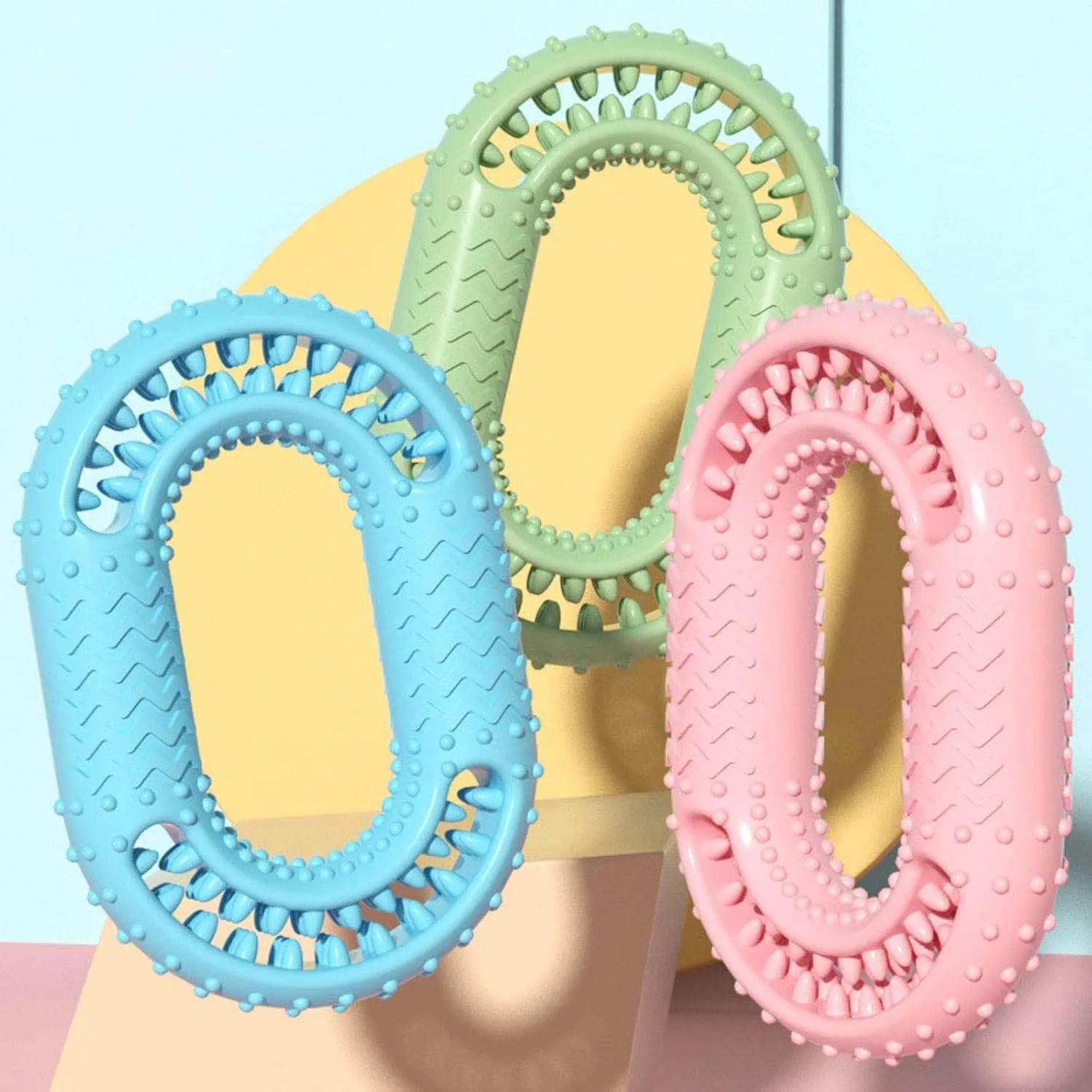Blue O-ring dog chew toy for aggressive chewers with dental benefits