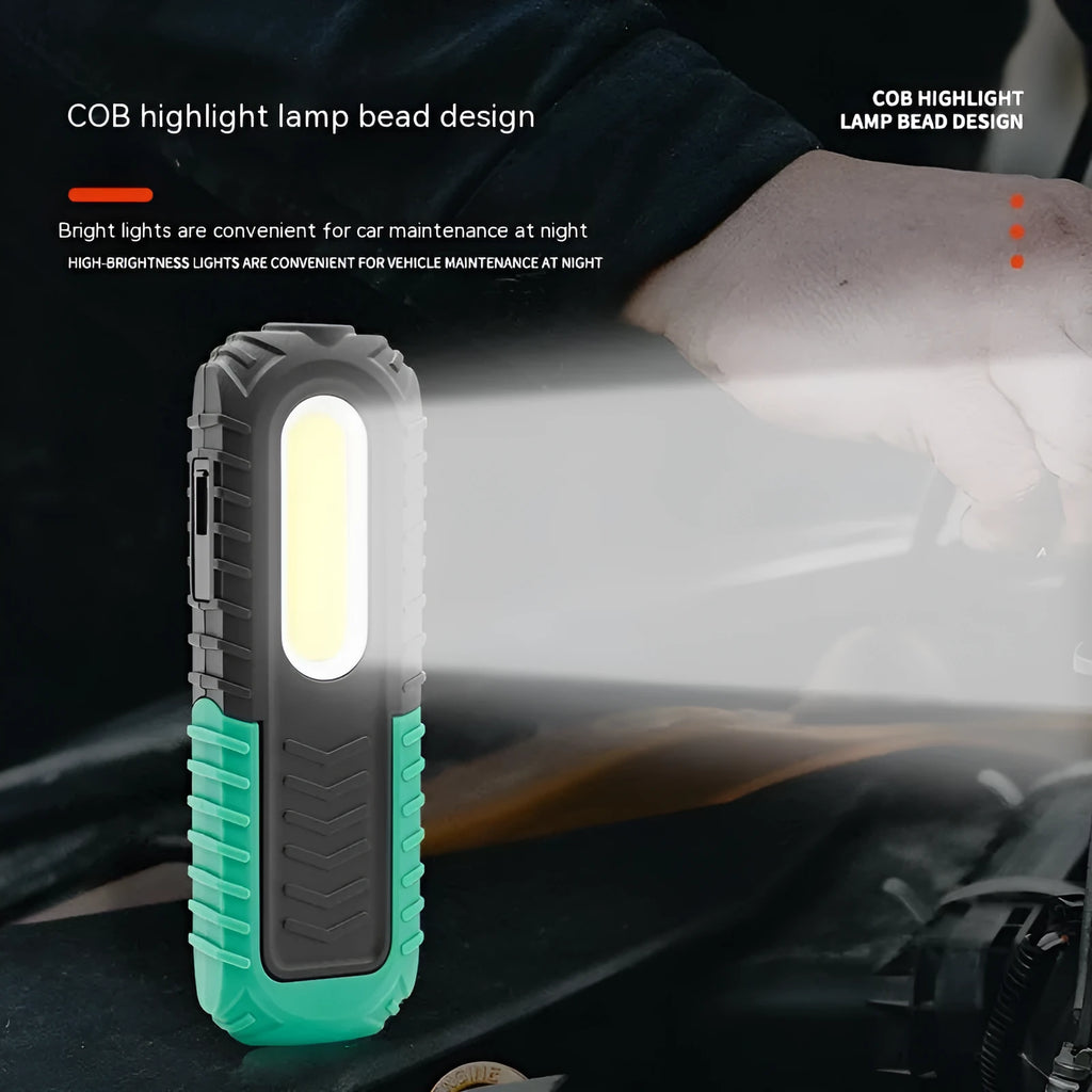 Black and green PET-coated ABS auto repair work light with USB charging cable