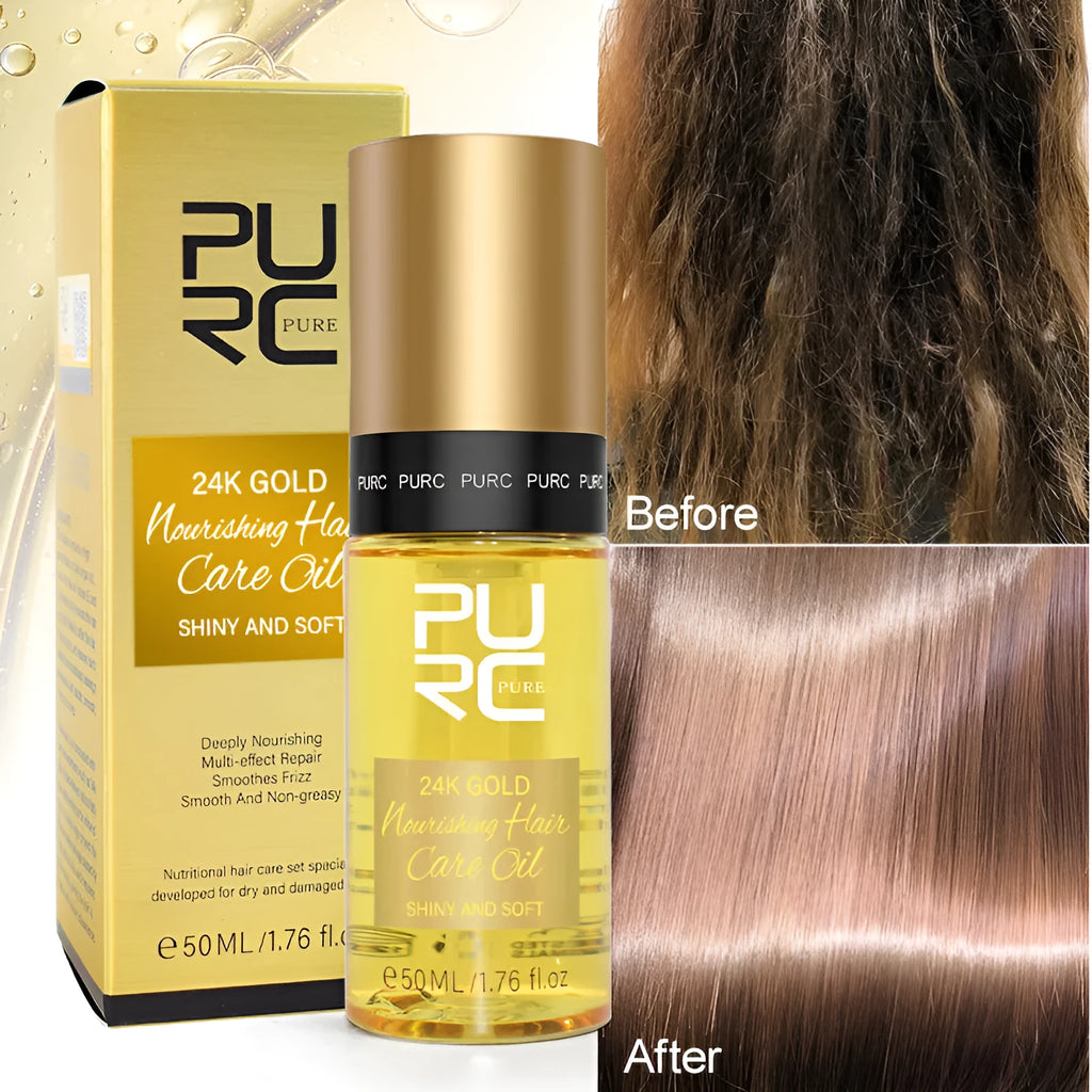 Yellow 50ml bottle of essential hair repair oil for scalp care and frizzy, damaged hair.
