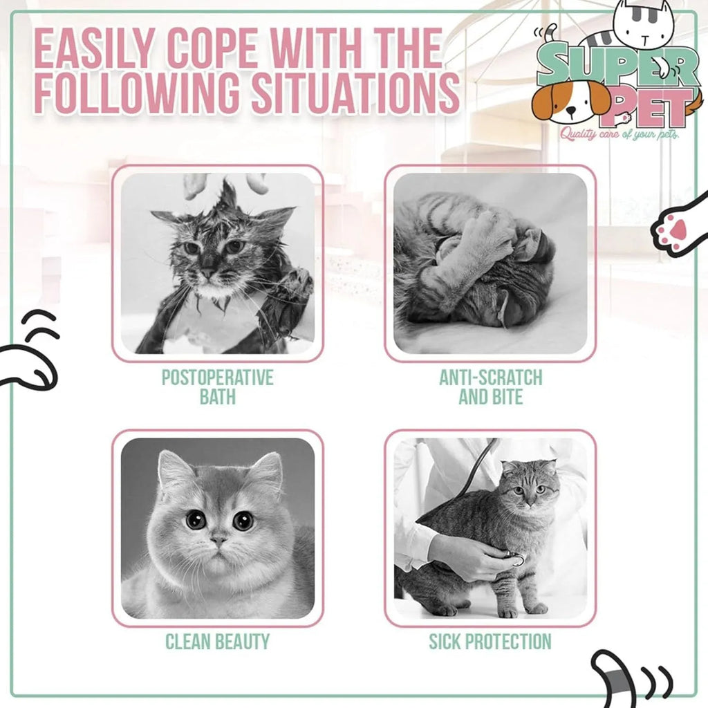 Soft cat recovery cone collar with bee design and velcro strap.