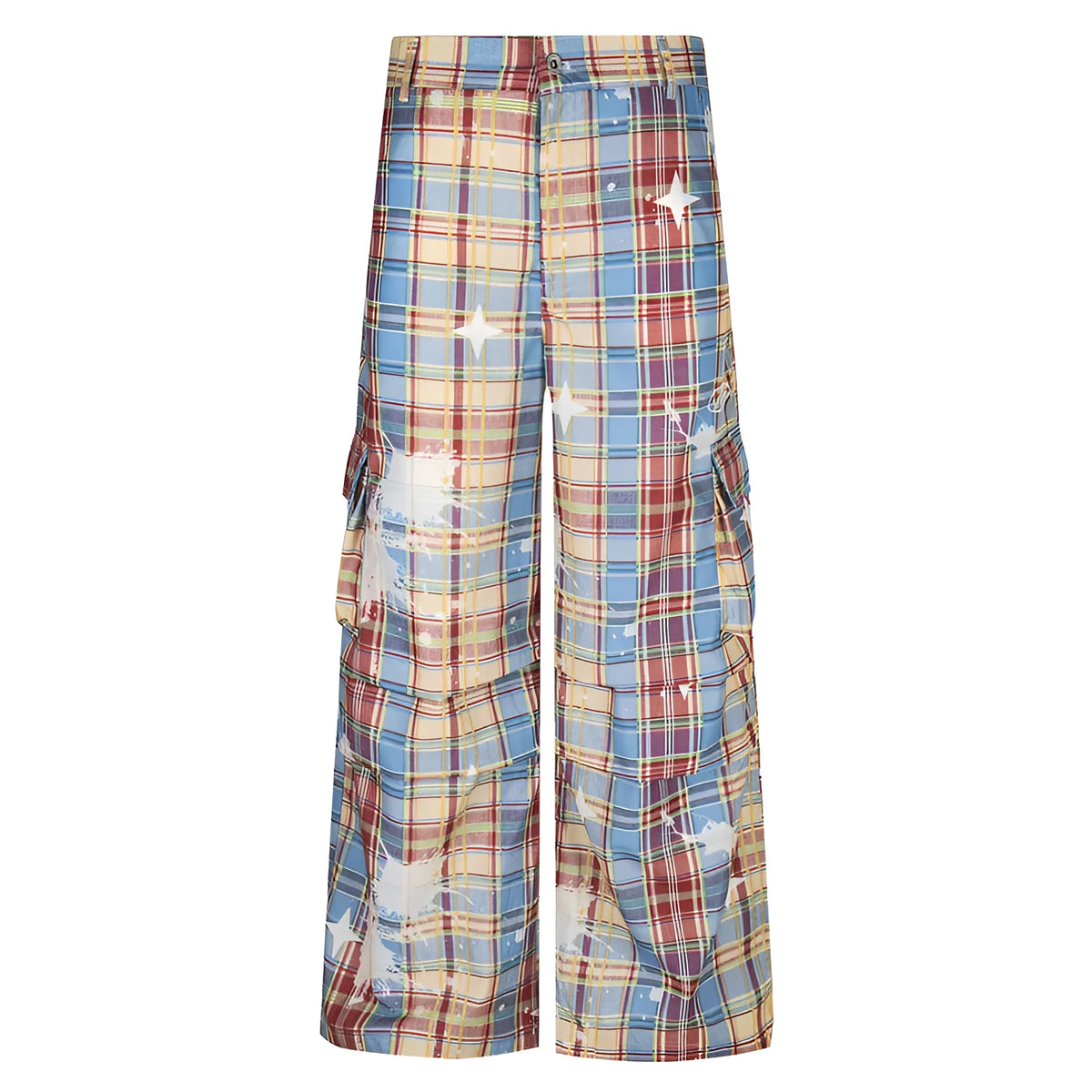 Man wearing blue retro plaid loose straight-leg casual overalls