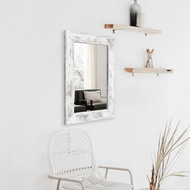 Wall-mounted rectangular mirror with a Little White MDF frame in retro Chinese style.