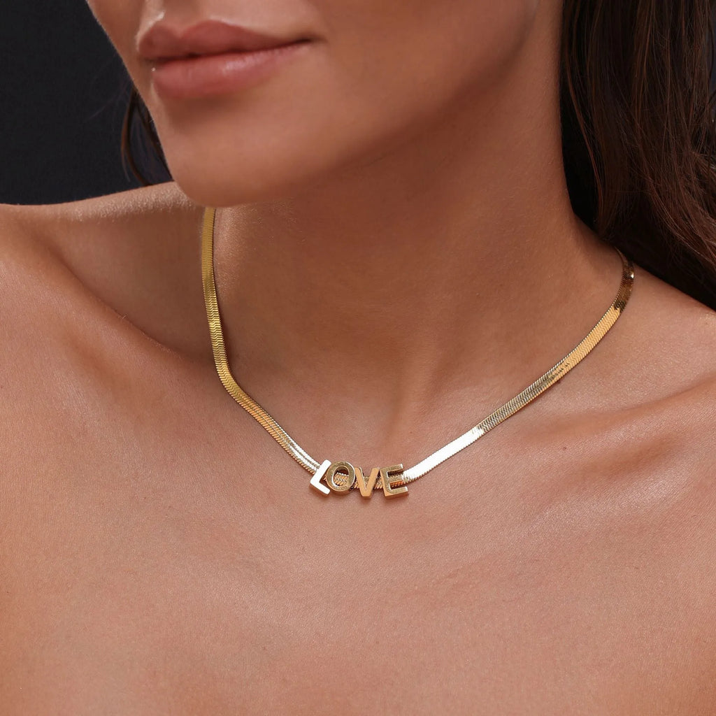 Gold and silver electroplated titanium steel letter and number necklace with 40.5cm chain and heart charm