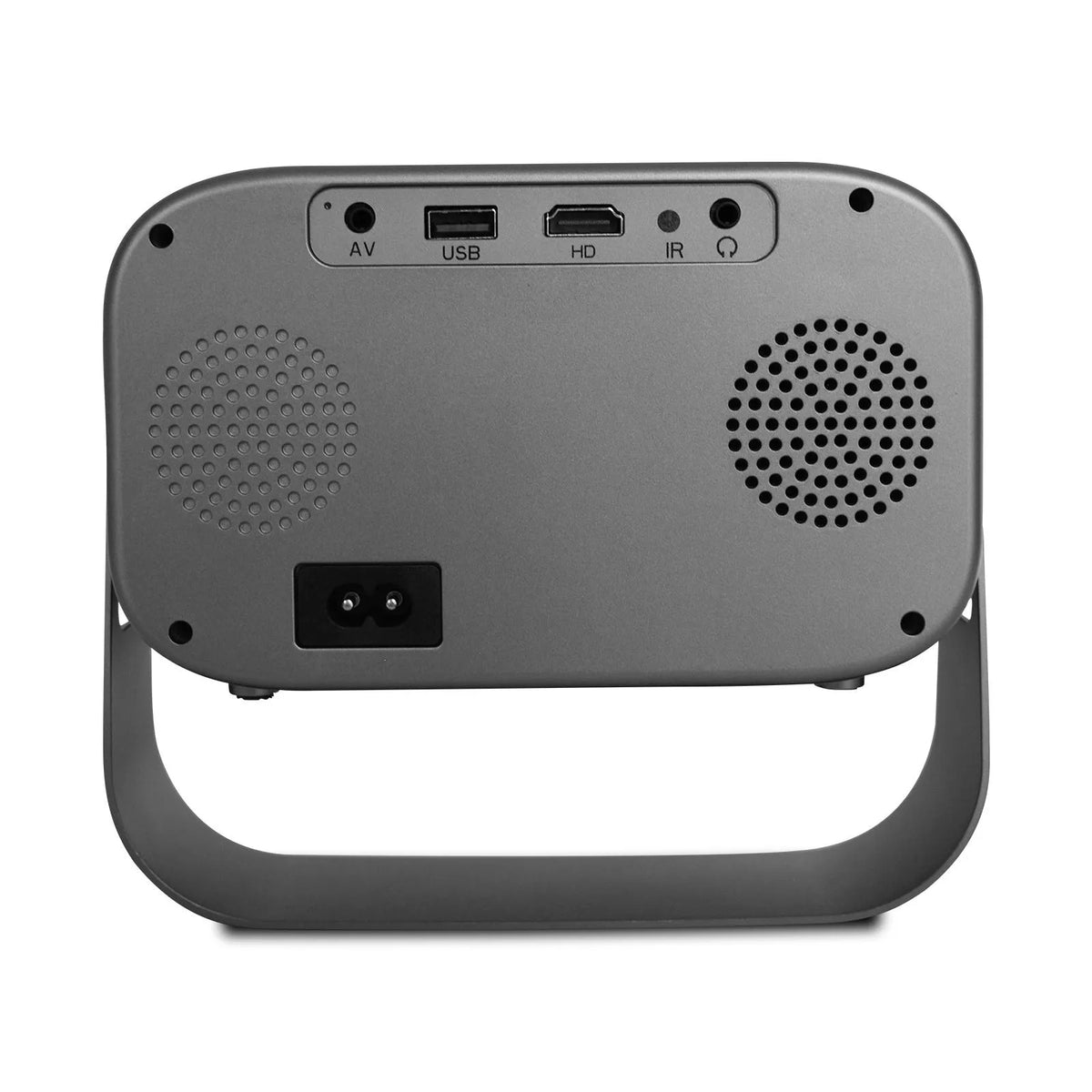 Black smart portable projector with HD 1280×720 resolution and included remote control