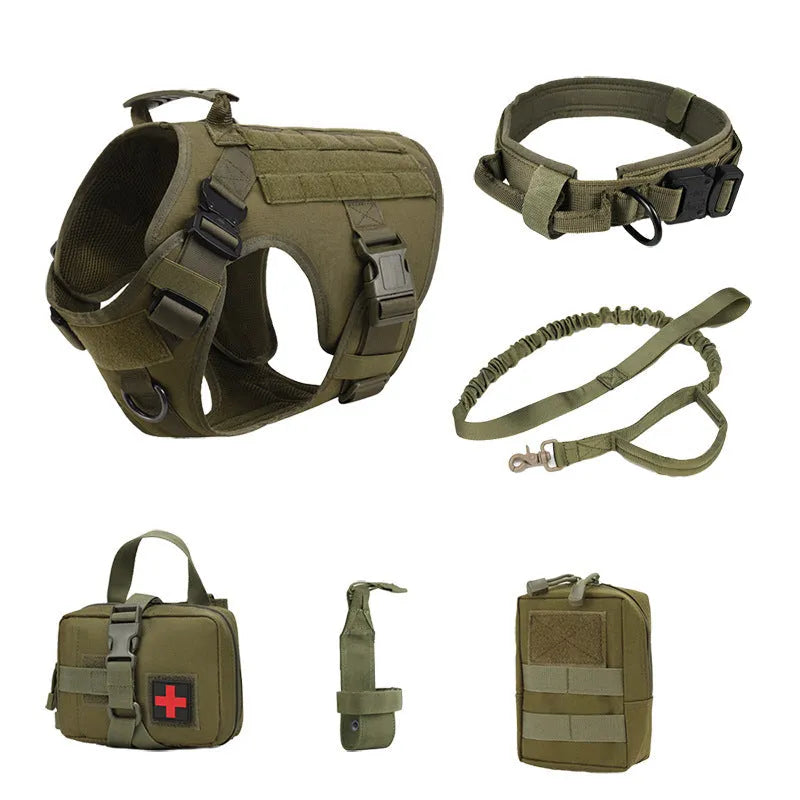 Polyester dog training vest battle suit set with harness and lead attachments