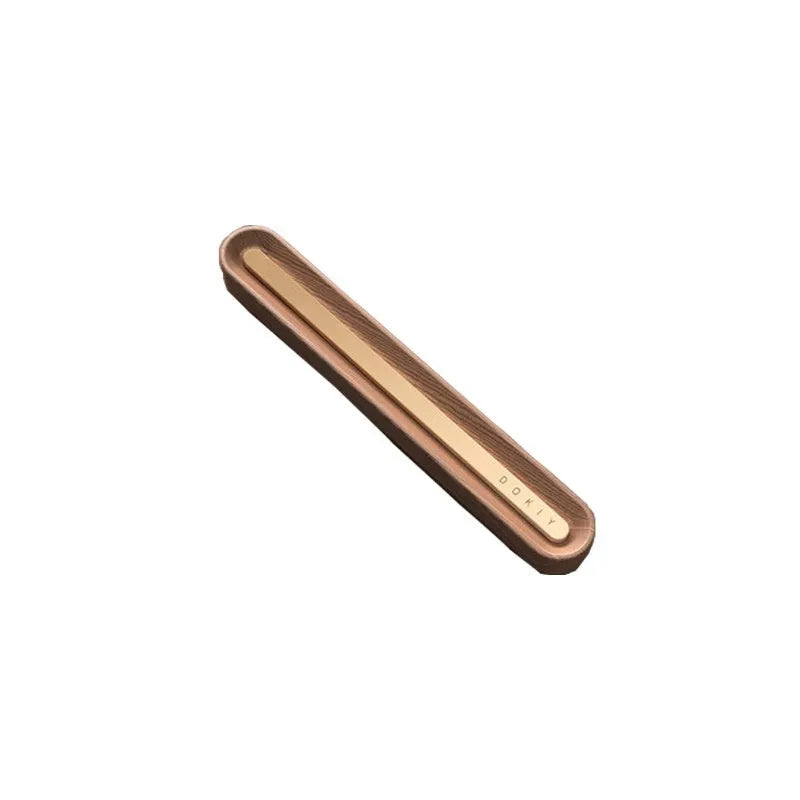 Long strip solid car aromatherapy ornament in vent, shown in walnut and metallic grey colours.