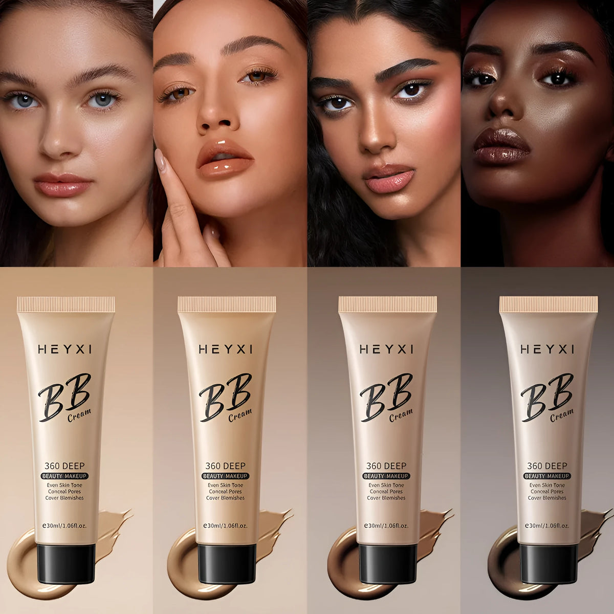Waterproof sweat-proof BB cream in four shade options with skincare properties