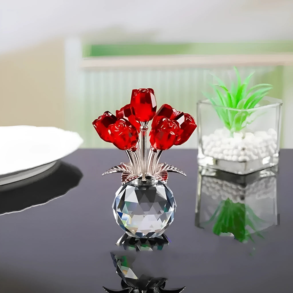 Geometric K9 crystal glass rose decoration in red, part of a seven-colour collection.