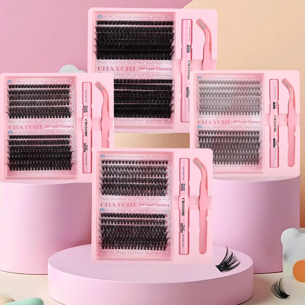 DIY single cluster artificial fibre false eyelashes in natural thick mixed split type design