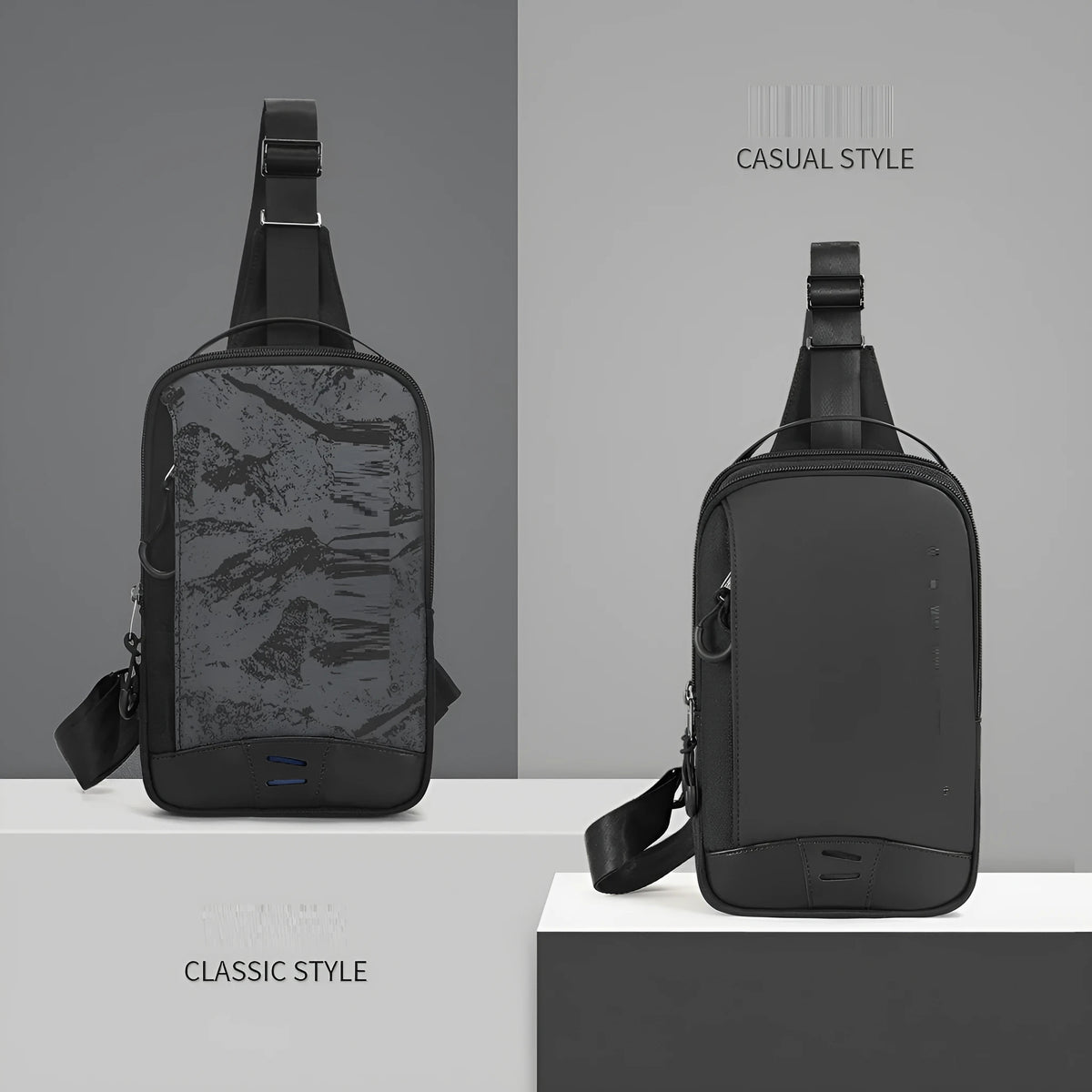 Casual black TPU chest bag with single shoulder strap and soft handle.