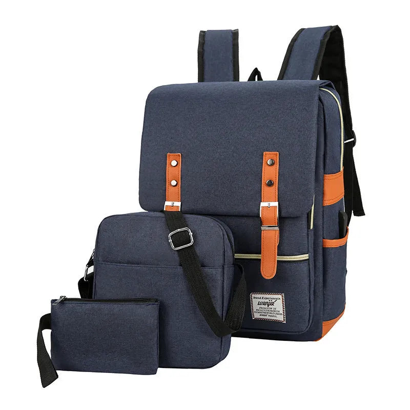 Three-piece large capacity business backpack in Oxford cloth, shown in wine red colour