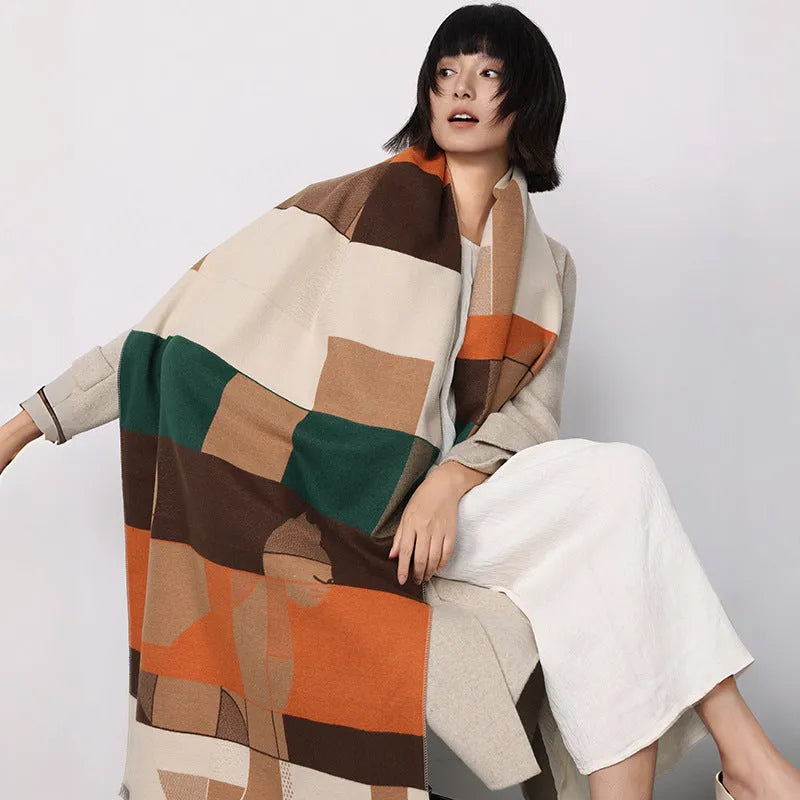 Large 185x65cm European style scarf in cashmere-like polyester fabric