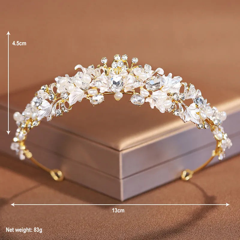 Women's pearl crown headdress hair accessory with alloy construction and electroplated gold/silver finish