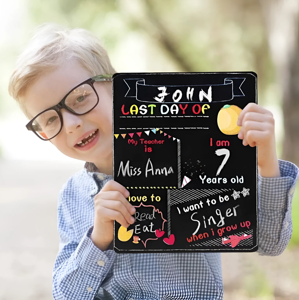Wooden first day of school blackboard craftwork with modern simplicity design
