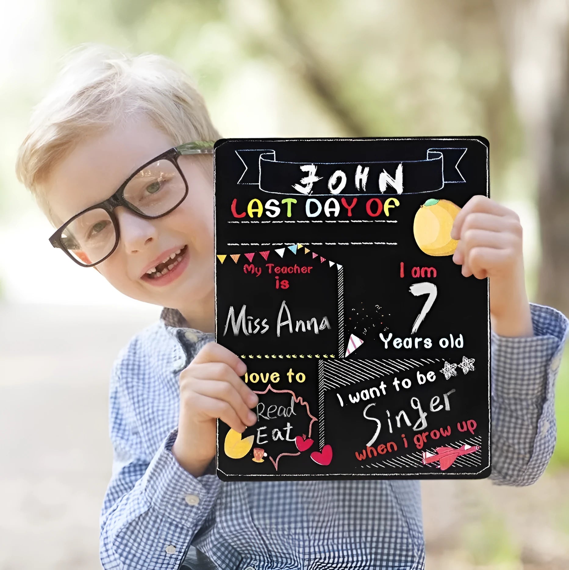 Wooden first day of school blackboard craftwork with modern simplicity design