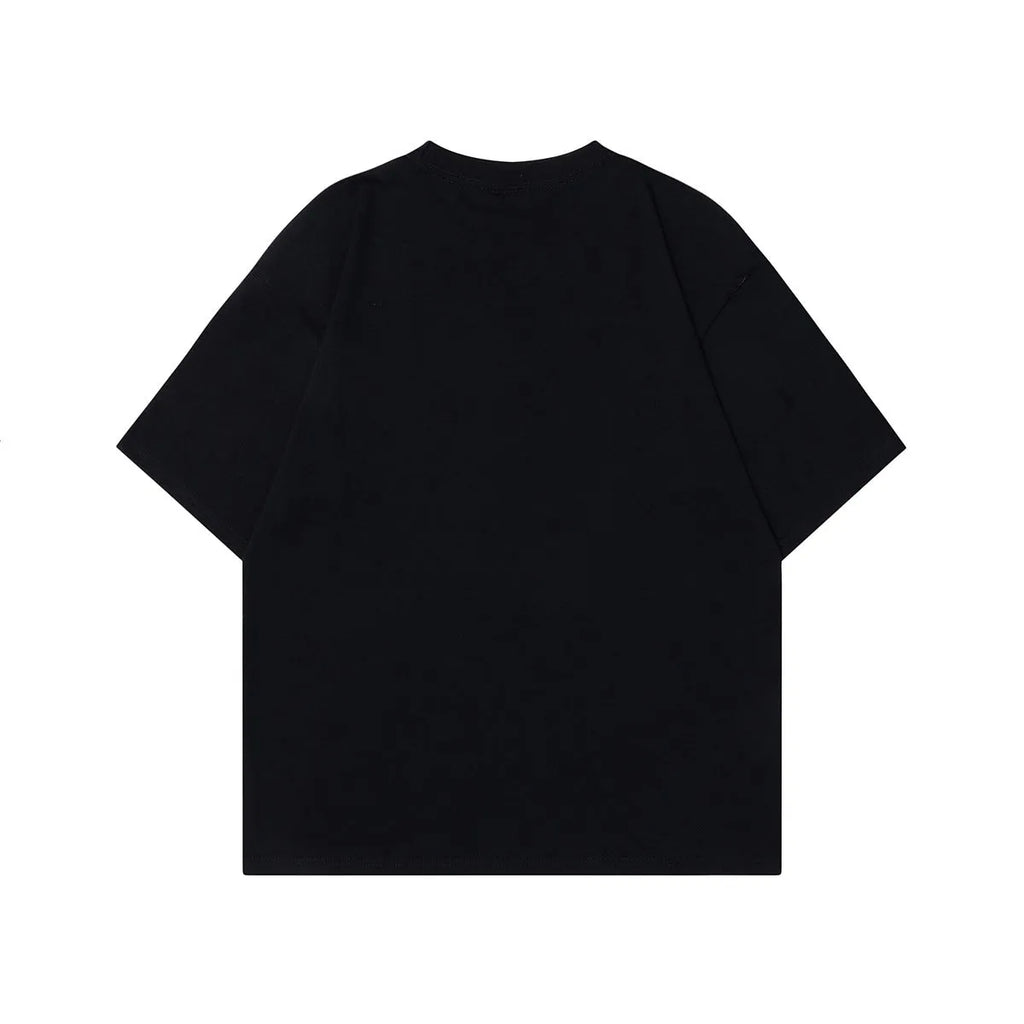 Men's grey cotton T-shirt with character design pattern, loose-fit pullover with short sleeves