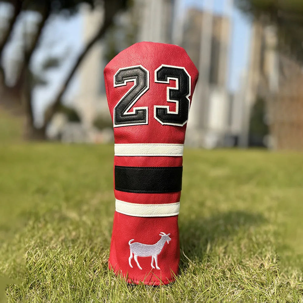 Set of four PU golf club sleeves in matching colour with different shapes for utility clubs, putters, and numbered irons