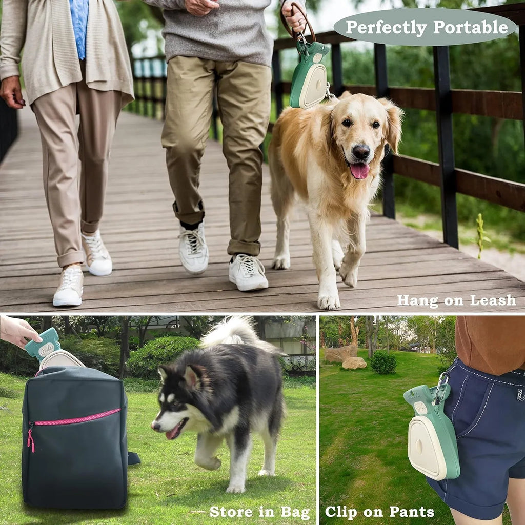 Portable handheld pooper scooper with integrated waste bag dispenser and carabiner clip attachment