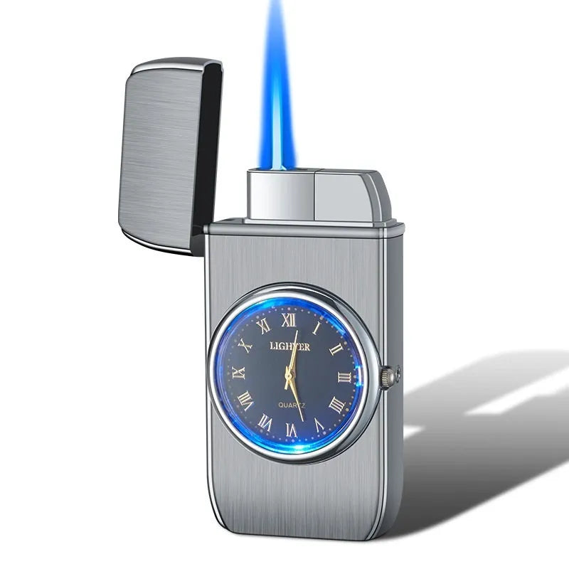 Electronic watch cigarette lighter with LED lamp in various metal finishes