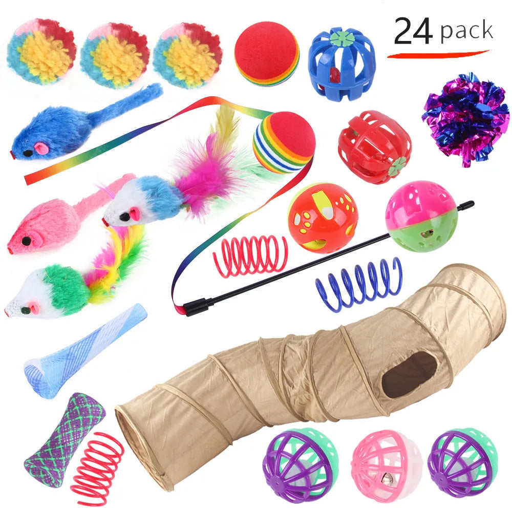 Multi-coloured plastic cat toy set with channel maze design for interactive pet play and enrichment
