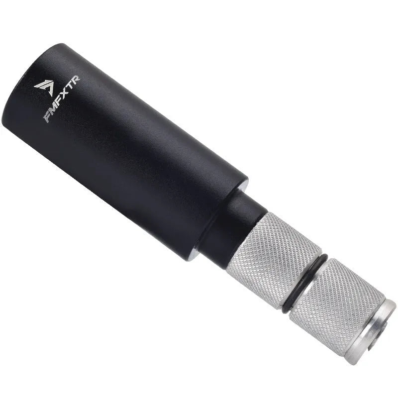 A pair of silver aluminium alloy bicycle handlebar extension rods for mountain bikes, showing folding design.