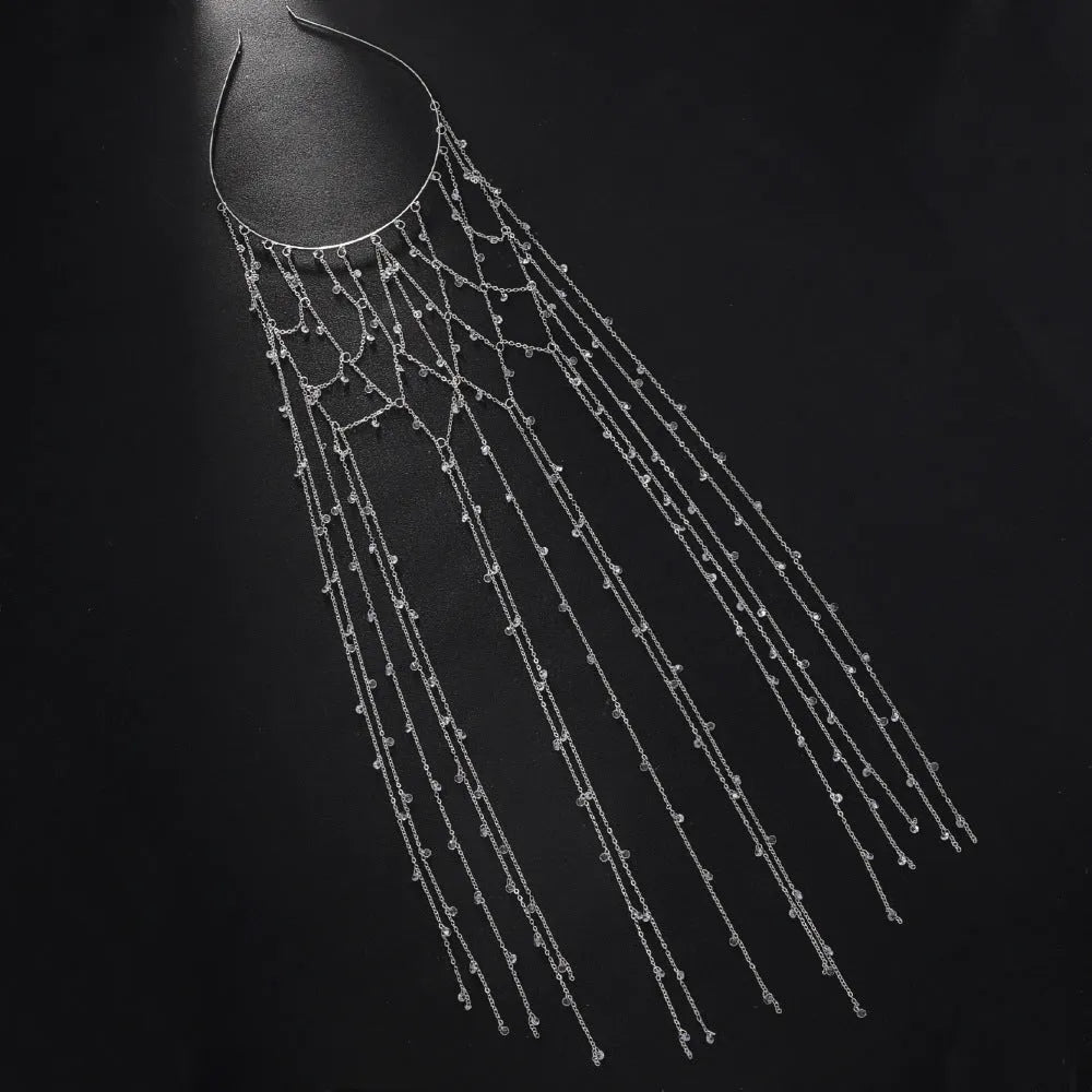 Gold or silver mesh tassel rhinestone hair band decorative accessory